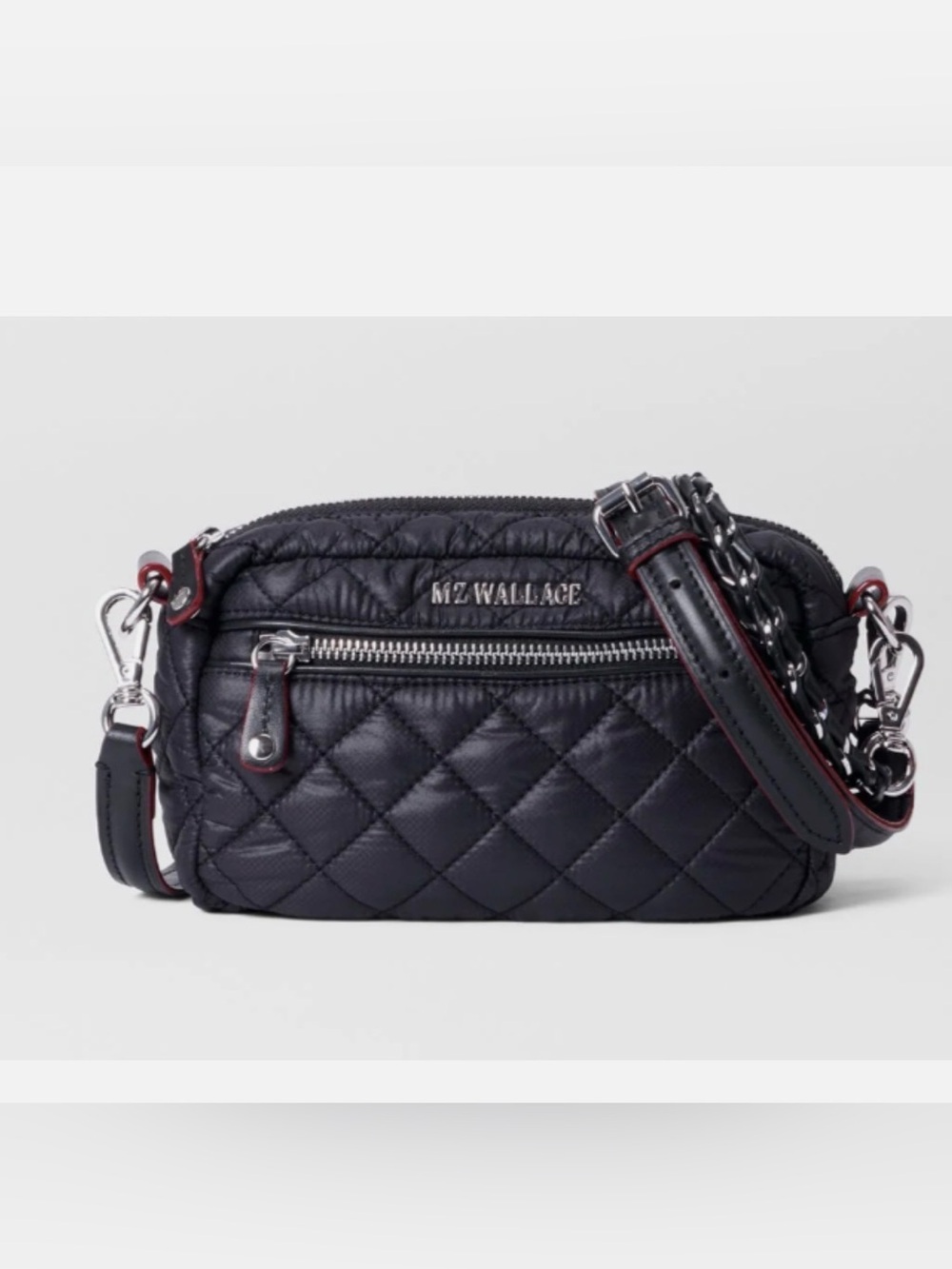 MZ Wallace Quilted Crossbody Bag in Black with Red Trim